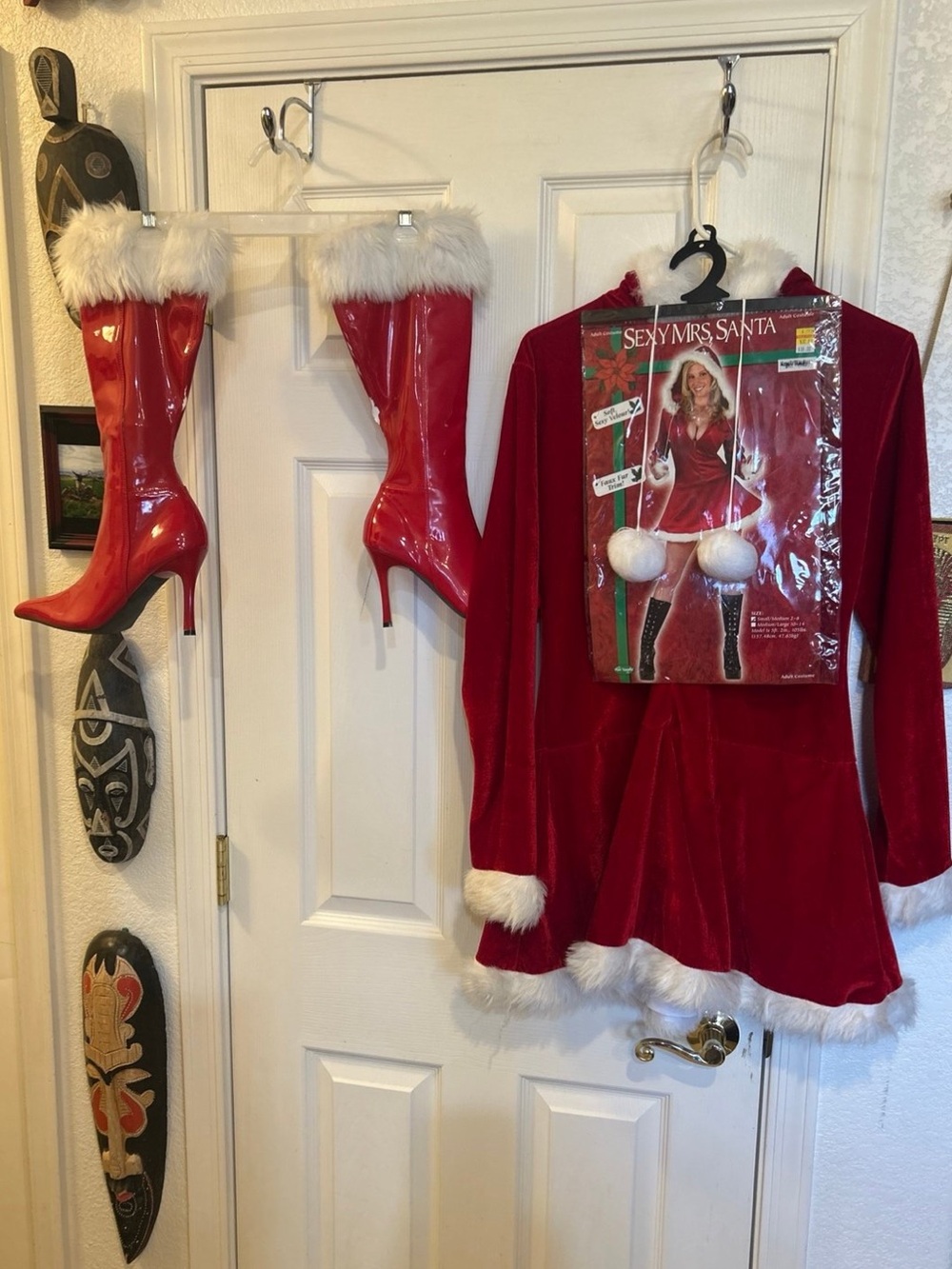 Sexy Mrs. Santa Costume Set - Red Faux Fur Trim& 7 boots new